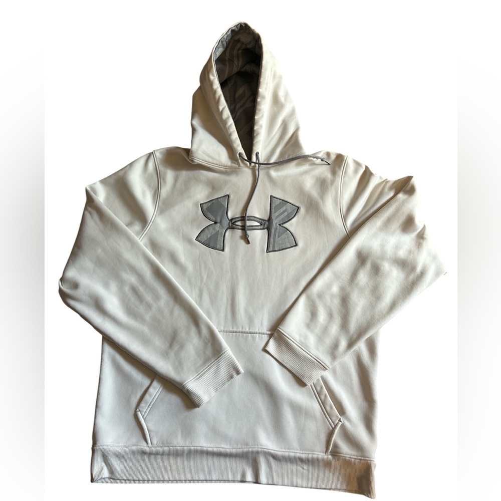 Under Armour Fleece Big Gray Logo Men's Off White Hoodie